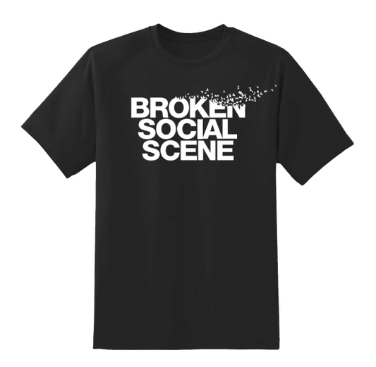 Black t-shirt with 'Broken Social Scene' text in white.